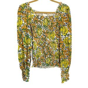 by Anthropologie Rayna Relaxed Blouse Square Neck Smocked Peasant - Size XS